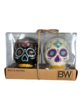Boston Warehouse Sugar Skull Salt & Pepper Shakers Set Day of the Dead Ceramic B